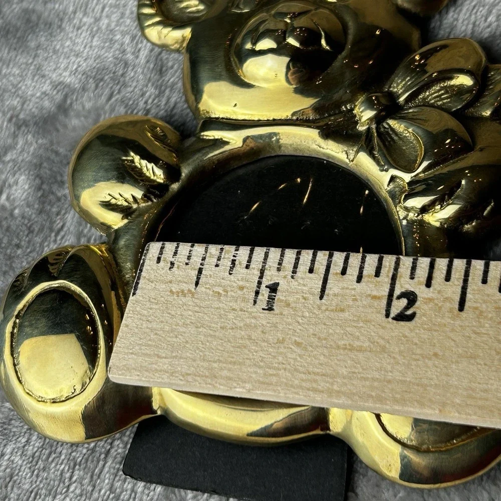 Vintage Brass Teddy Bear Shaped Frame 3D Cottagecore Country Decor Kids Room